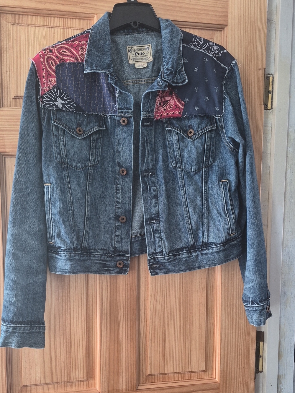Polo by Ralph Lauren Blue Denim Jacket with Red & Navy Bandana Panels